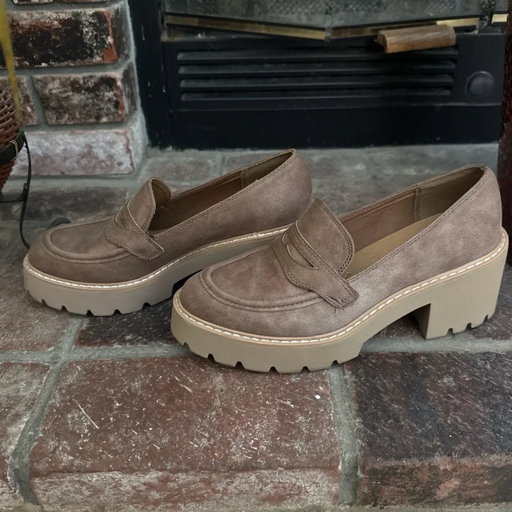 Dolce Vita Temecula Tan Faux Suede Chunky Platform Loafers